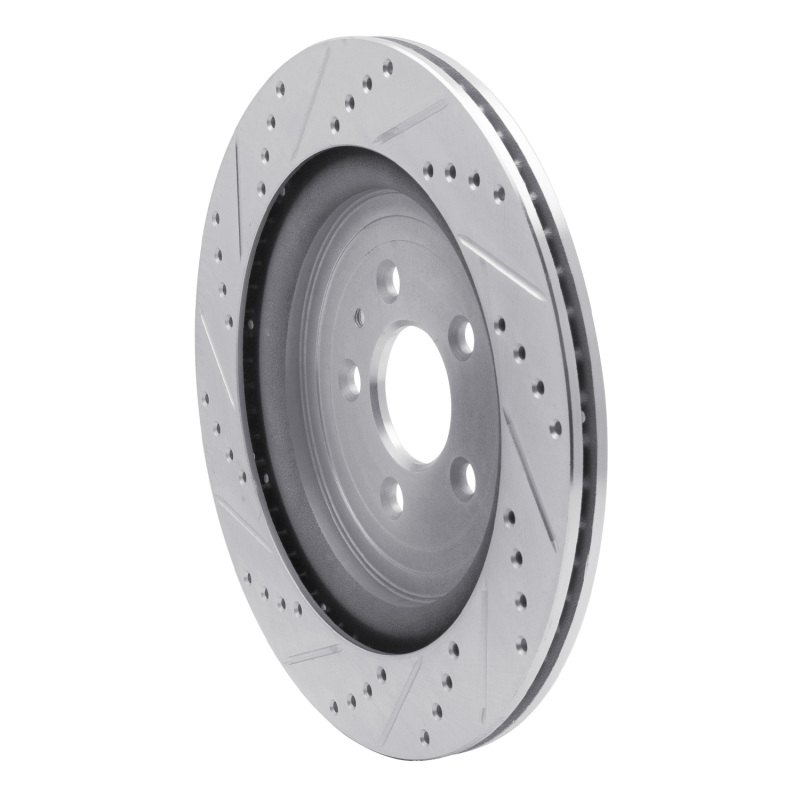 Ford Police Interceptor Sedan Brake Rotor (1) - Rear Right - R1 Concepts - Drilled & Slotted - Silver - `13-`19